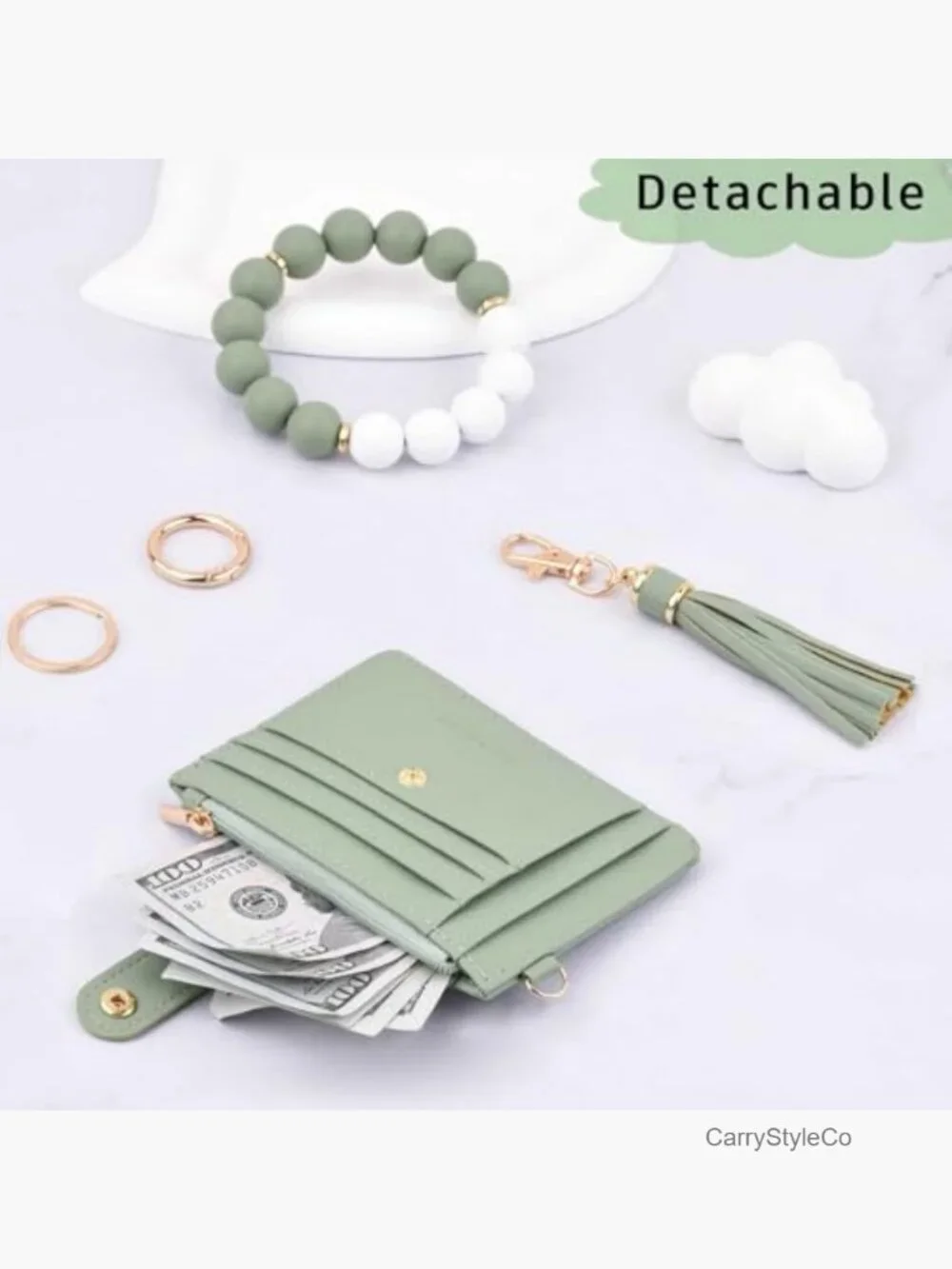 Silicone Beaded Keychain Wallet Wristlet Card Holder RFID Zipper Pocket